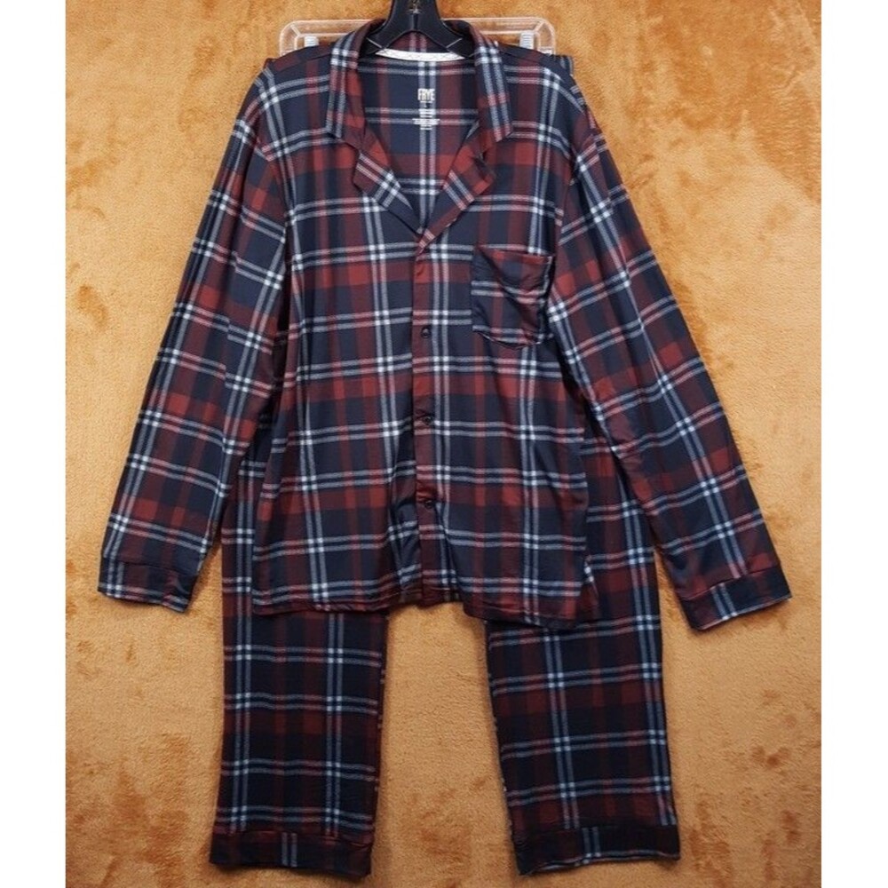 FRYE Sleepwear Mens Medium Red Black Plaid Collared Shirt Pajama Set Ultra Soft